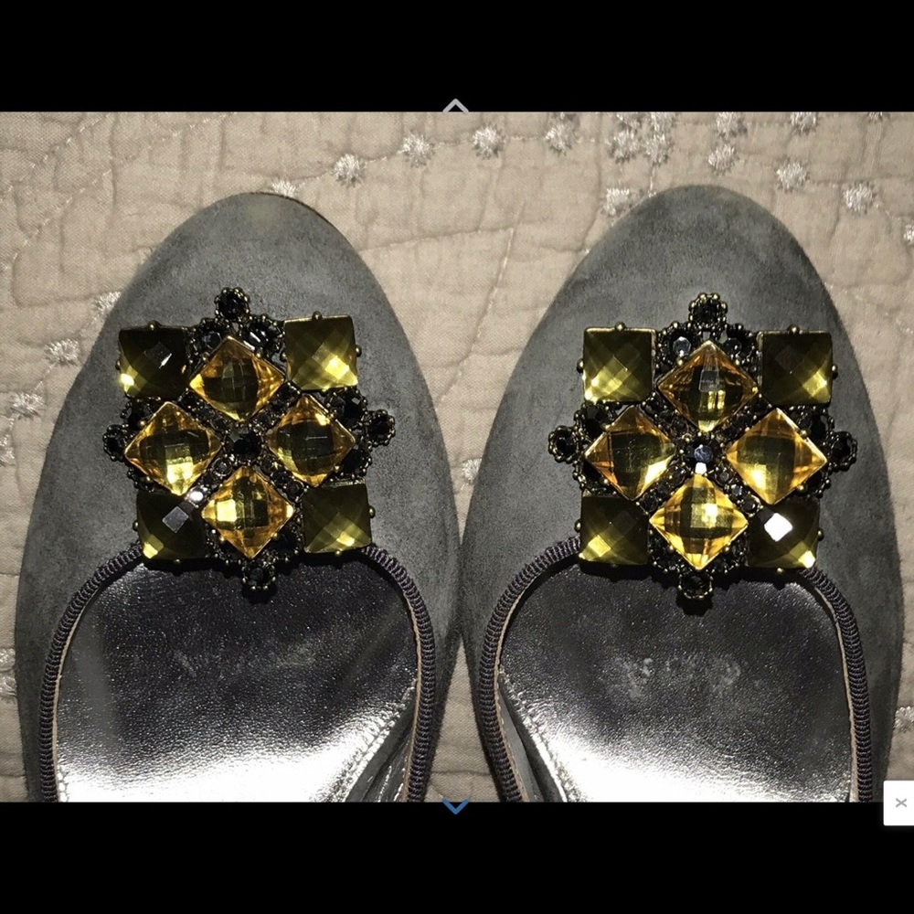 JCrew Gray Suede Jeweled Toe Slingback Heels 8.5 M